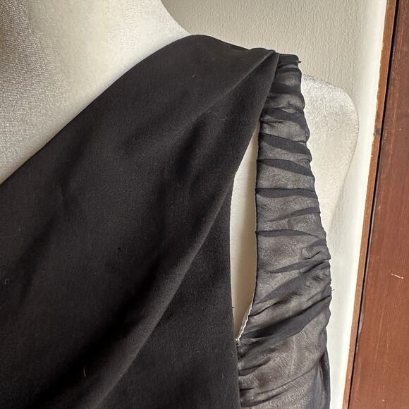 BLACK HALO | Black Shirred Detail One Shoulder Architectural Cocktail Dress | 4 - Picture 2 of 6